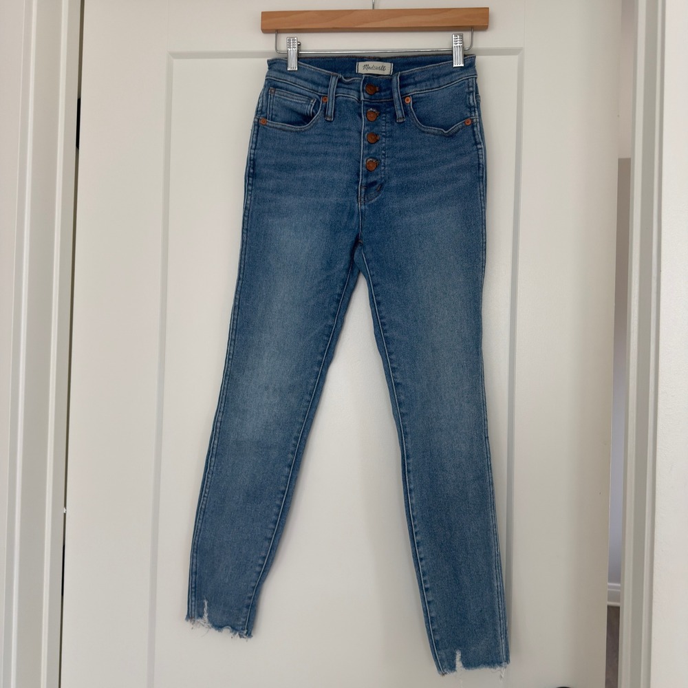 Madewell High Rise Skinny Jeans Button Fly Raw Hem Medium Wash Denim
